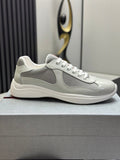Prada America's Cup Low Top Sneakers  Leather Mesh Casual Walking Shoes Unisex Light Gray & Silver