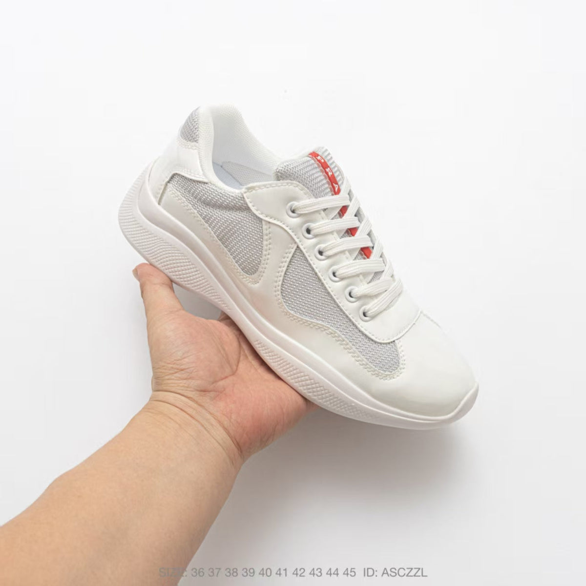 Prada America's Cup Low Top Sneakers  Leather Mesh Casual Walking Shoes Unisex Off White & Silver