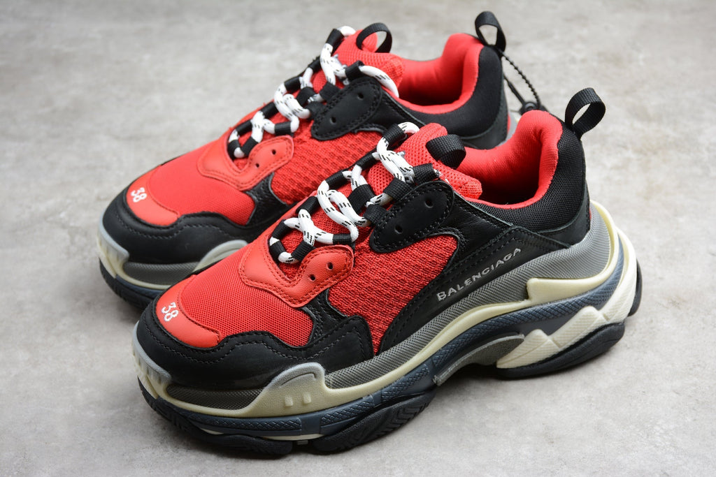 Balenciaga Triple S Thick Sole Running Sneakers for Men and Women Red Black Grey
