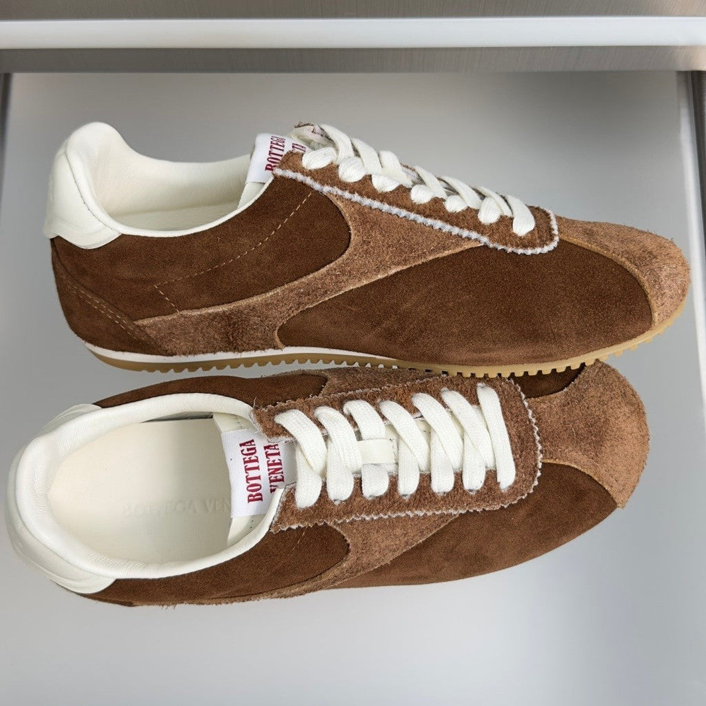 Bottega  Veneta BV Shot Unisex Slim Leather Retro Sneakers Tobacco / Brown Suede