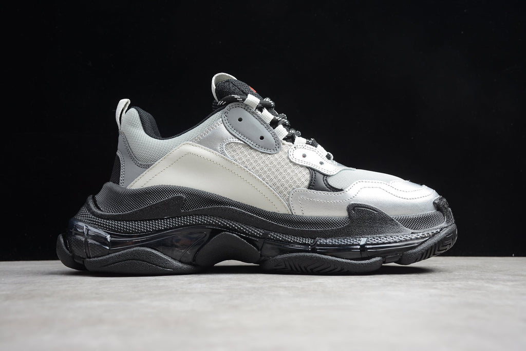 Balenciaga Triple S Thick Sole Running Sneakers for Men and Women Silver Grey Black