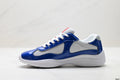 Prada America's Cup Low Top Sneakers  Leather Mesh Casual Walking Shoes Unisex Aviation Blue / Silver