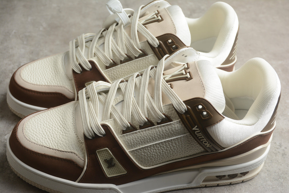 Louis Vuitton LV Trainer Leather Sneaker Unisex Cream Brown