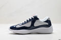 Prada America's Cup Low Top Sneakers  Leather Mesh Casual Walking Shoes Navy Blue & Silver