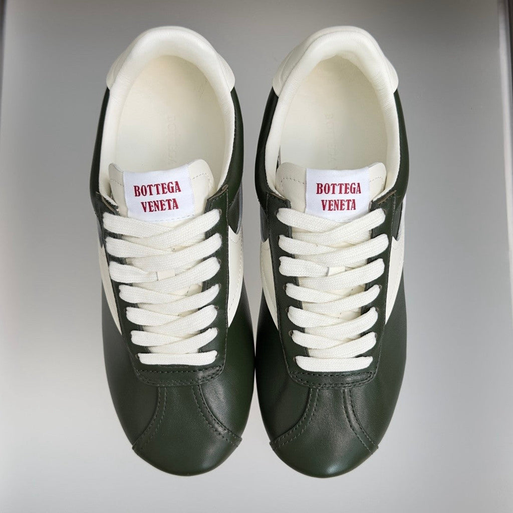 Bottega  Veneta BV Shot Unisex Slim Leather Retro Sneakers  white Bark Green