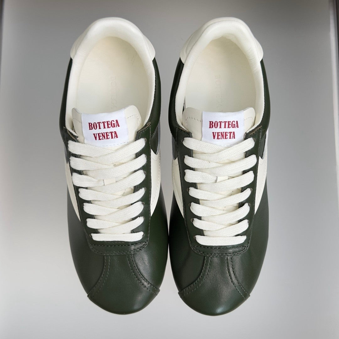 Bottega  Veneta BV Shot Unisex Slim Leather Retro Sneakers  white Bark Green