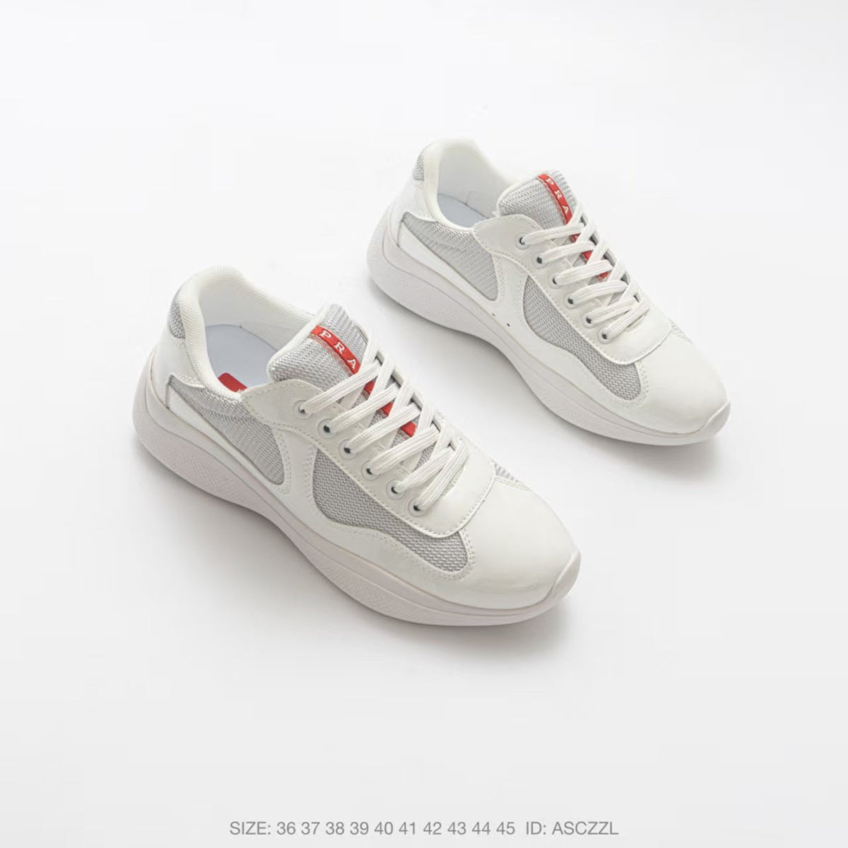 Prada America's Cup Low Top Sneakers  Leather Mesh Casual Walking Shoes Unisex Off White & Silver