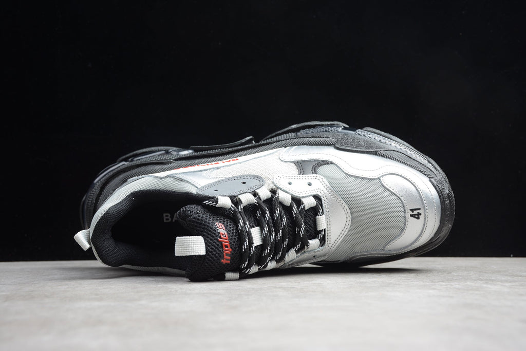 Balenciaga Triple S Thick Sole Running Sneakers for Men and Women Silver Grey Black