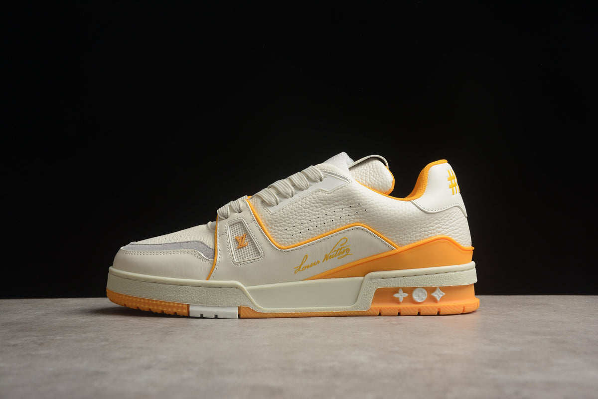 Louis Vuitton LV Trainer Leather Sneaker Unisex Cream Orange