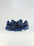 LV Skate Sneaker  Crystal Embellished Casual Shoes Unisex Blue Vintage Denim Style