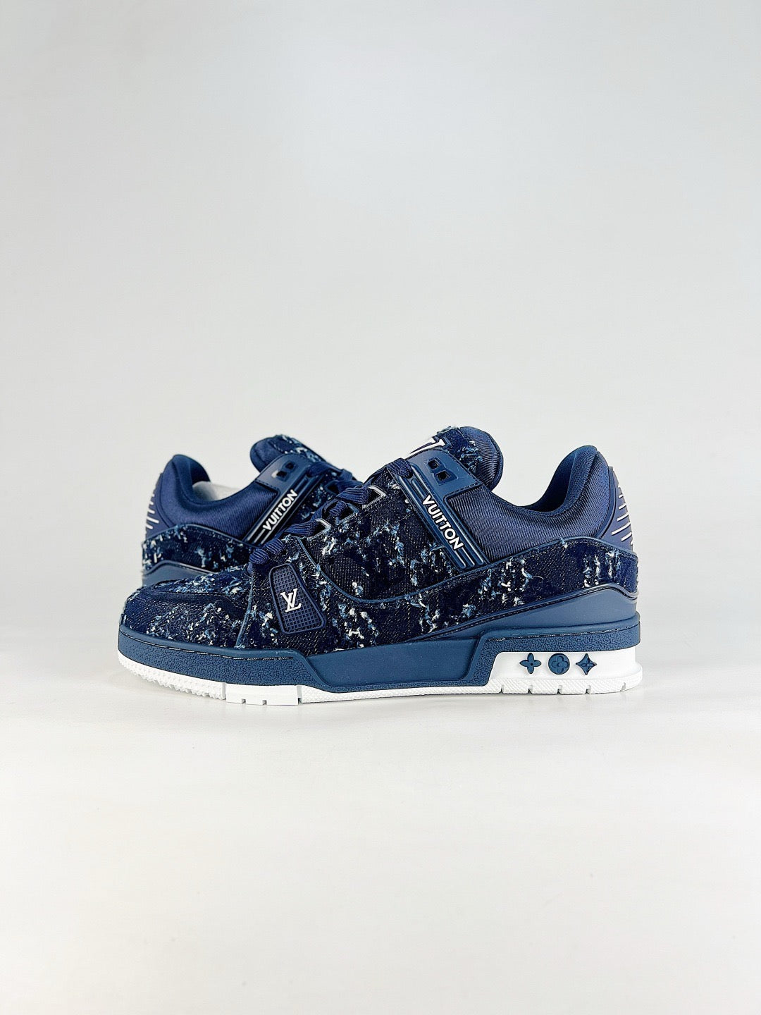 LV Skate Sneaker  Crystal Embellished Casual Shoes Unisex Blue Vintage Denim Style