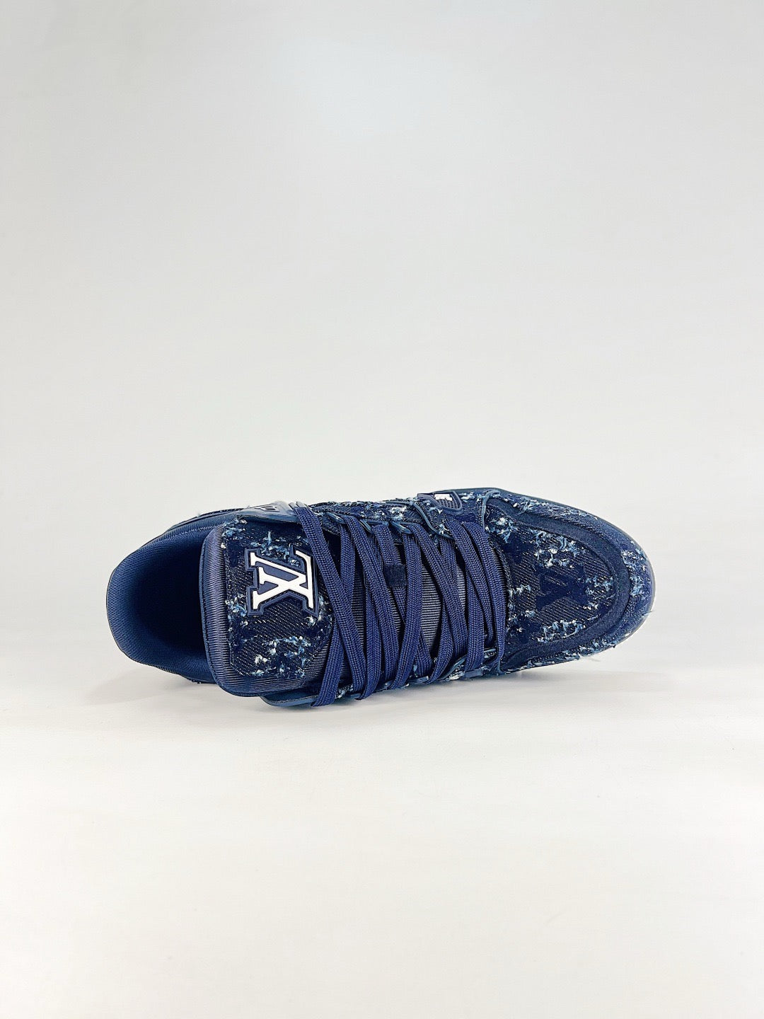 LV Skate Sneaker  Crystal Embellished Casual Shoes Unisex Blue Vintage Denim Style