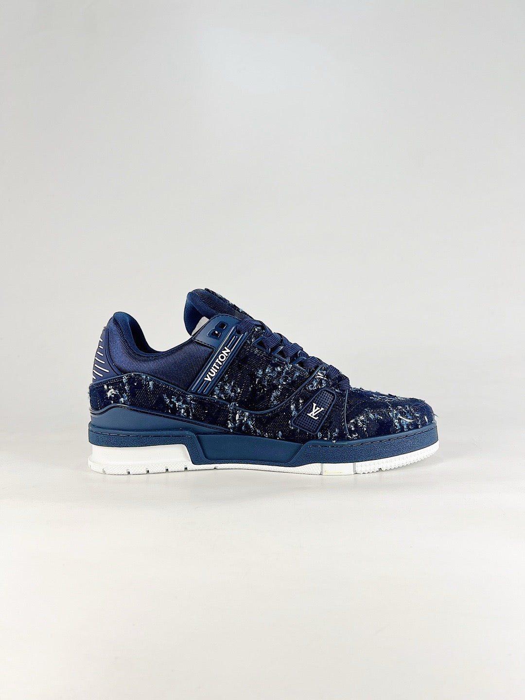 LV Skate Sneaker  Crystal Embellished Casual Shoes Unisex Blue Vintage Denim Style