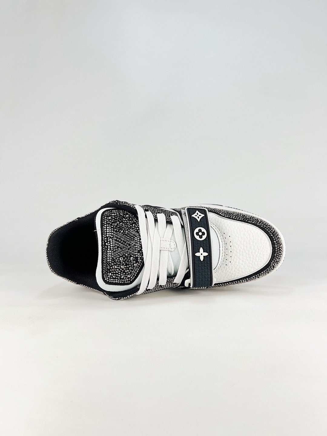 LV Skate Sneaker  Crystal Embellished Casual Shoes Unisex Black and White Full Diamond Style