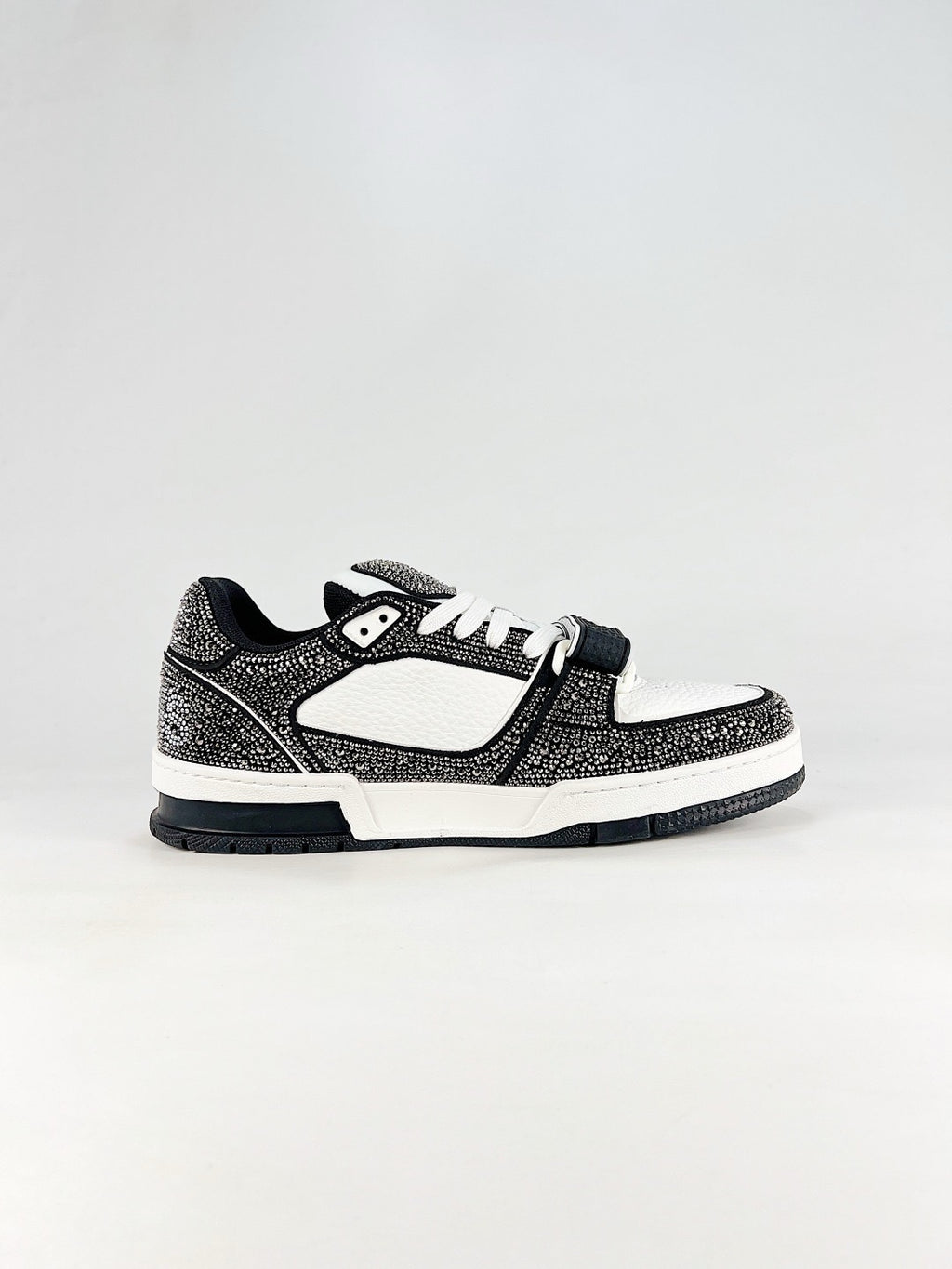 LV Skate Sneaker  Crystal Embellished Casual Shoes Unisex Black and White Full Diamond Style