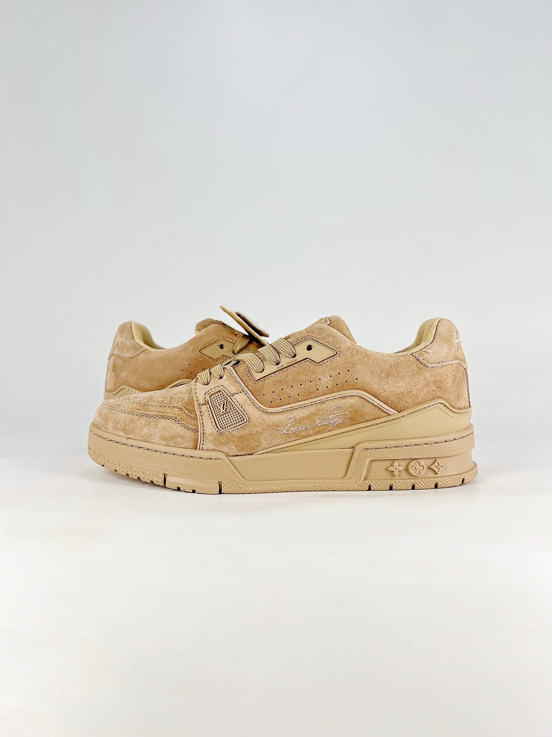 LV Skate Sneaker  Crystal Embellished Casual Shoes Unisex Kaki Vintage Suede Style