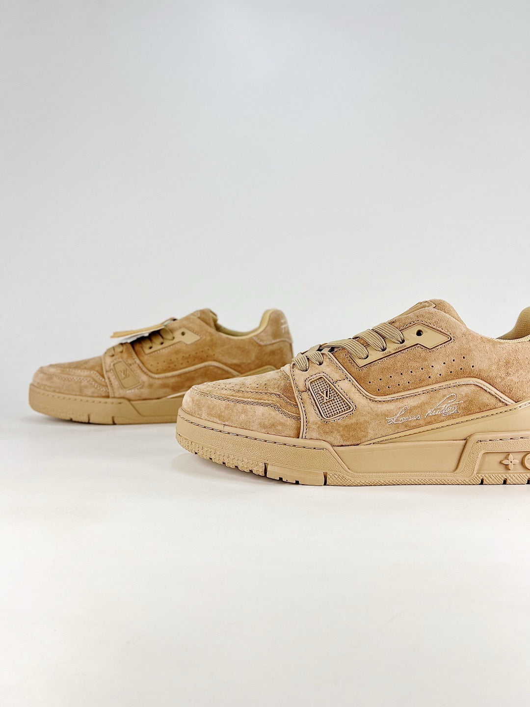 LV Skate Sneaker  Crystal Embellished Casual Shoes Unisex Kaki Vintage Suede Style