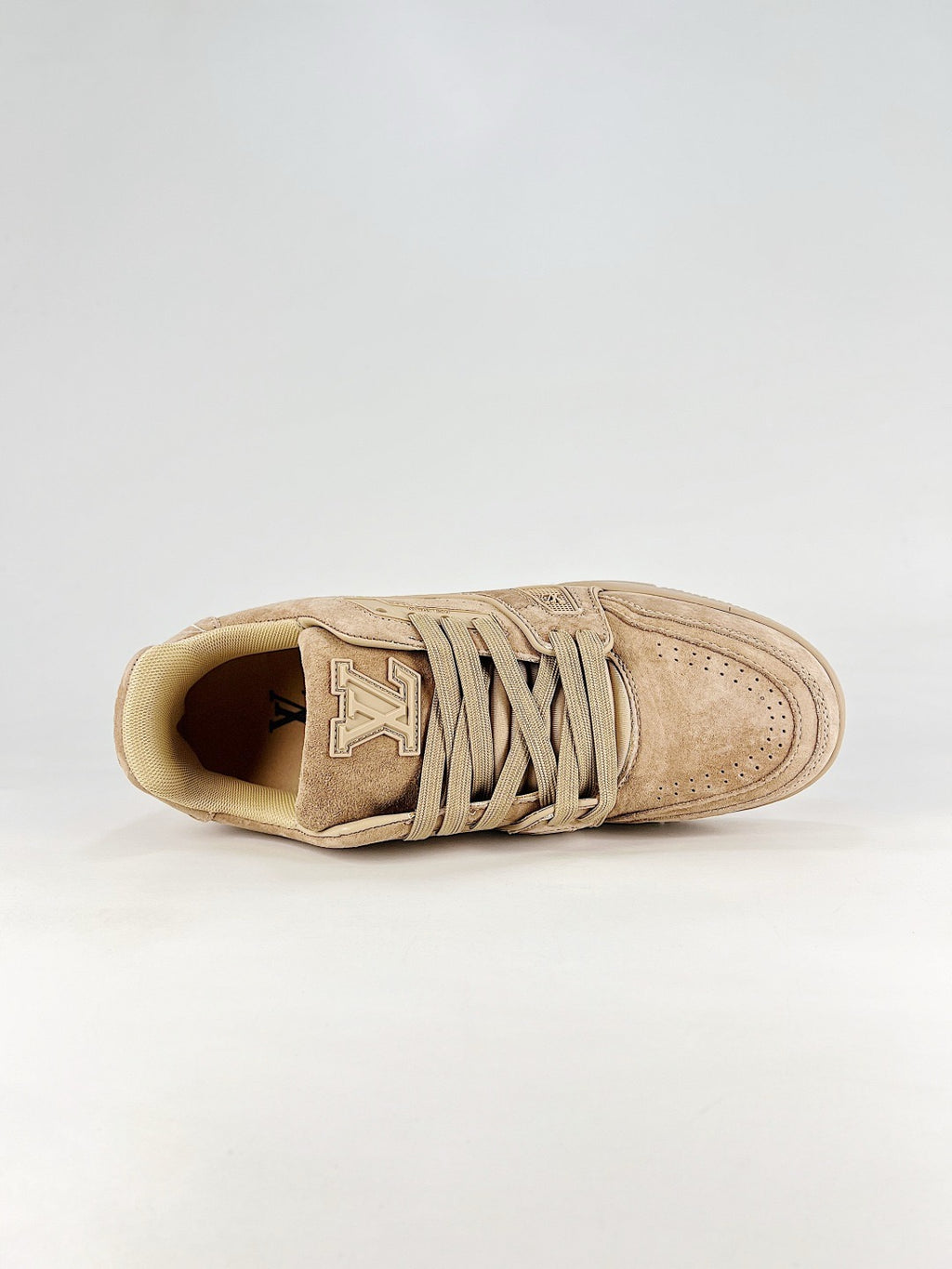 LV Skate Sneaker  Crystal Embellished Casual Shoes Unisex Kaki Vintage Suede Style