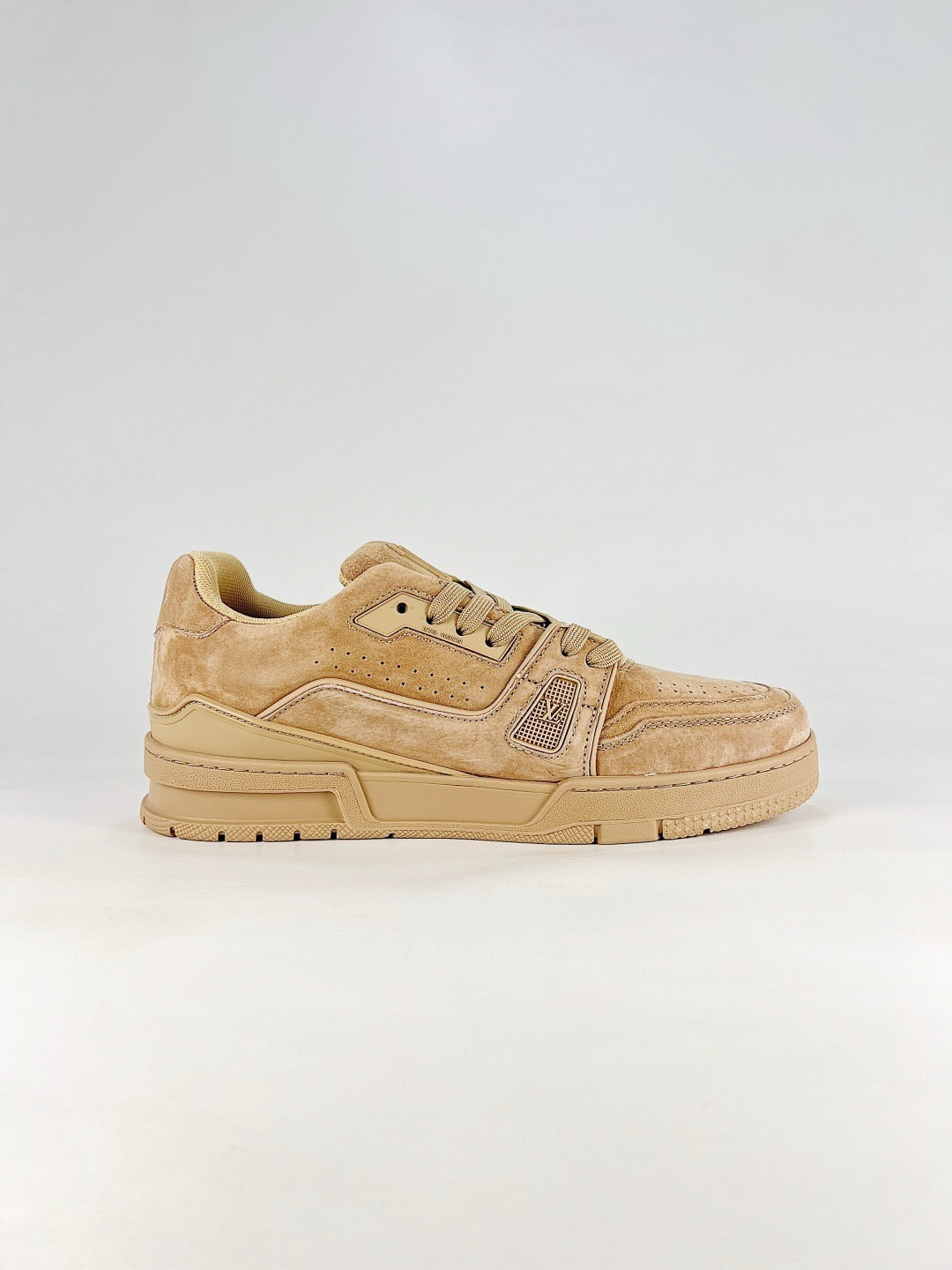 LV Skate Sneaker  Crystal Embellished Casual Shoes Unisex Kaki Vintage Suede Style