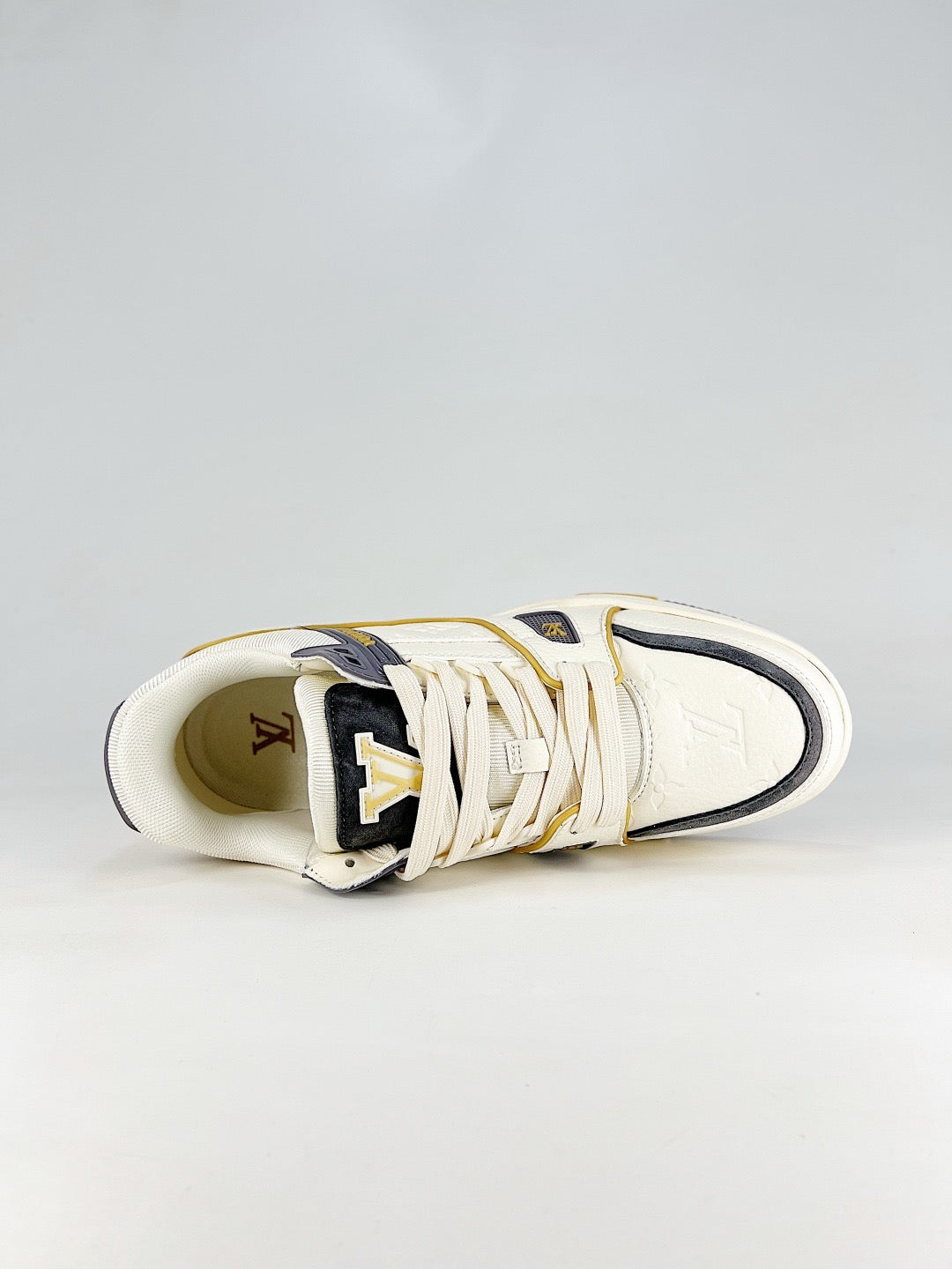 LV Skate Sneaker  Crystal Embellished Casual Shoes Unisex Beige, white, purple and yellow color-blocking style
