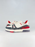 LV Skate Sneaker  Crystal Embellished Casual Shoes Unisex Beige, white, gray and red color-blocking style