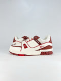 LV Skate Sneaker  Crystal Embellished Casual Shoes Unisex Beige, white, red and brown color-blocking style