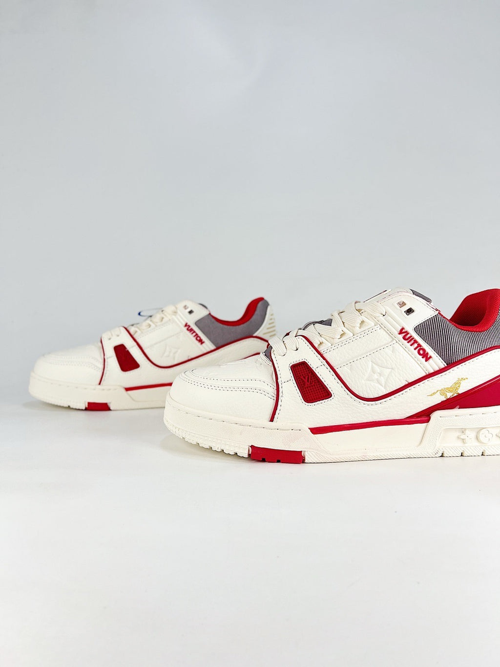 LV Skate Sneaker  Crystal Embellished Casual Shoes Unisex Beige, white, red and gray