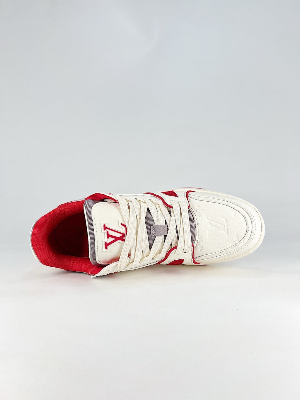 LV Skate Sneaker  Crystal Embellished Casual Shoes Unisex Beige, white, red and gray