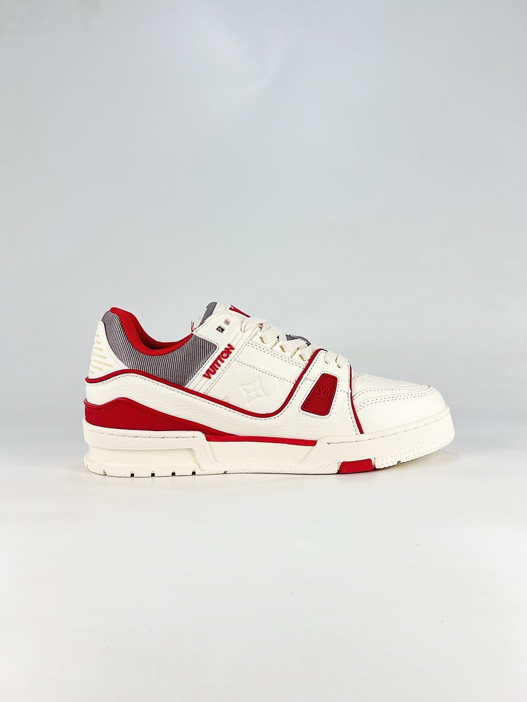 LV Skate Sneaker  Crystal Embellished Casual Shoes Unisex Beige, white, red and gray