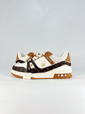 LV Skate Sneaker  Crystal Embellished Casual Shoes Unisex Old floral brown and white