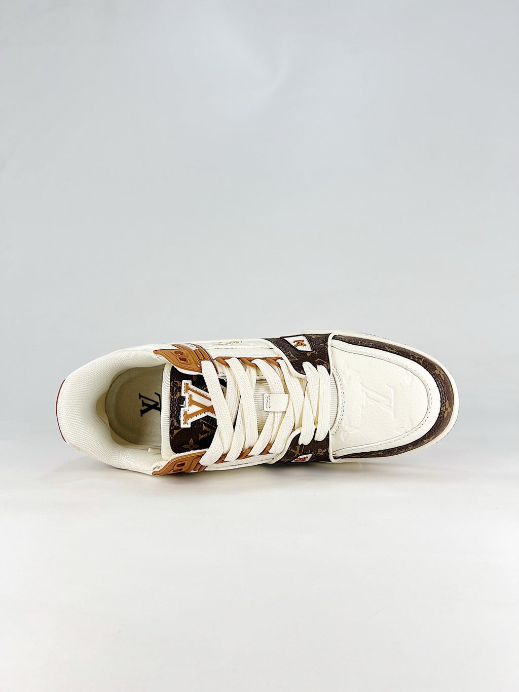 LV Skate Sneaker  Crystal Embellished Casual Shoes Unisex Old floral brown and white