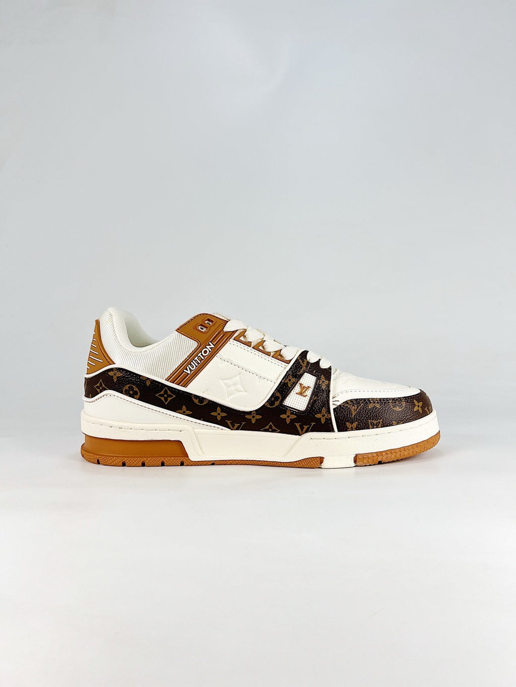 LV Skate Sneaker  Crystal Embellished Casual Shoes Unisex Old floral brown and white