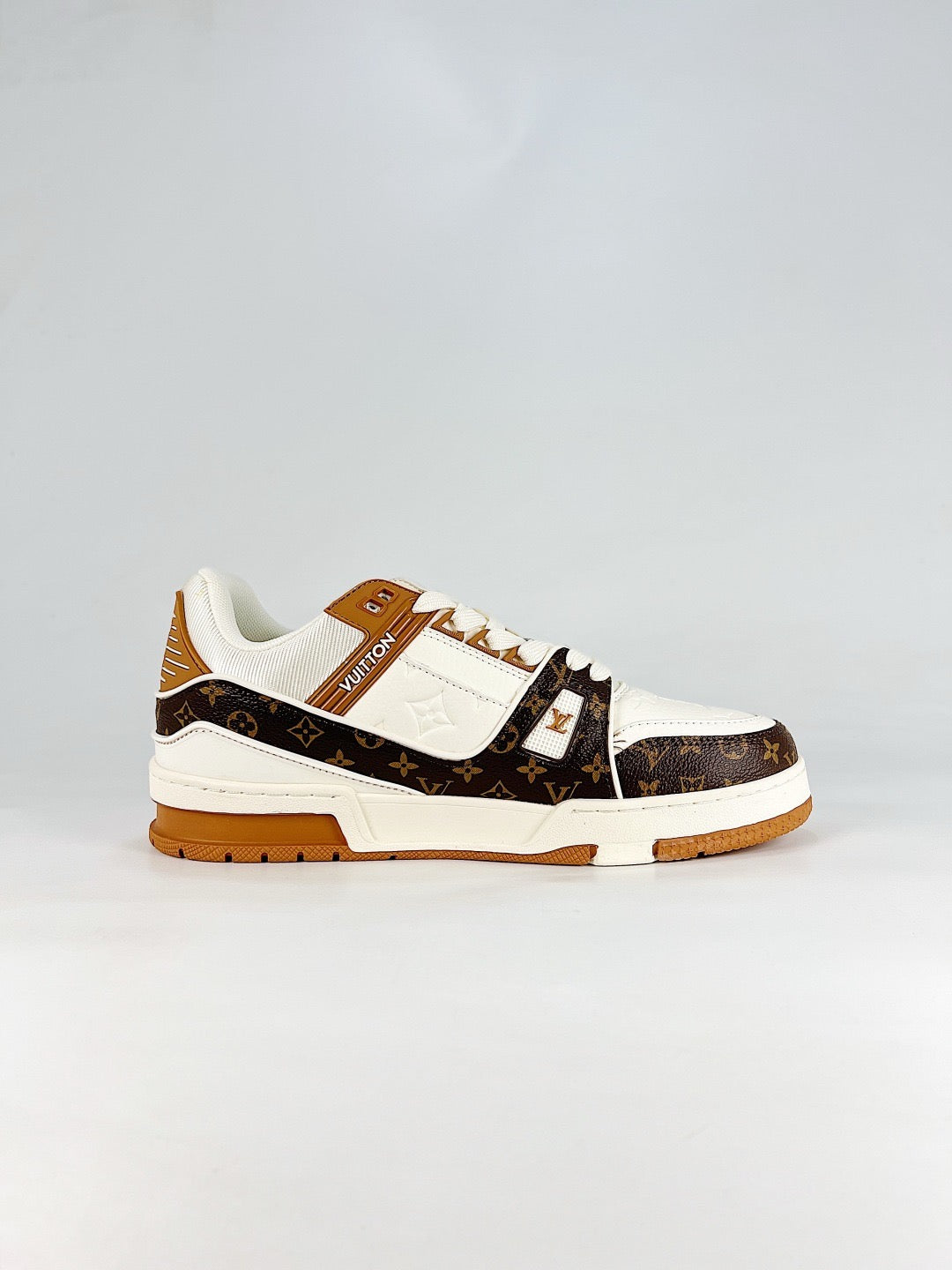 LV Skate Sneaker  Crystal Embellished Casual Shoes Unisex Old floral brown and white