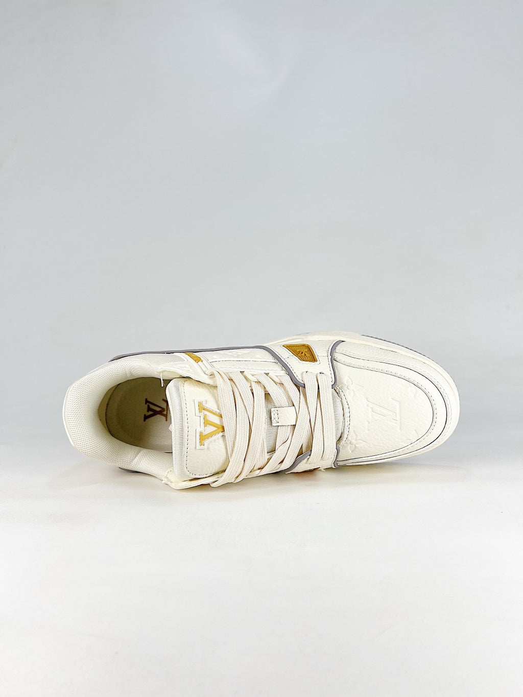 LV Skate Sneaker  Crystal Embellished Casual Shoes Unisex Beige, white, gold and gray