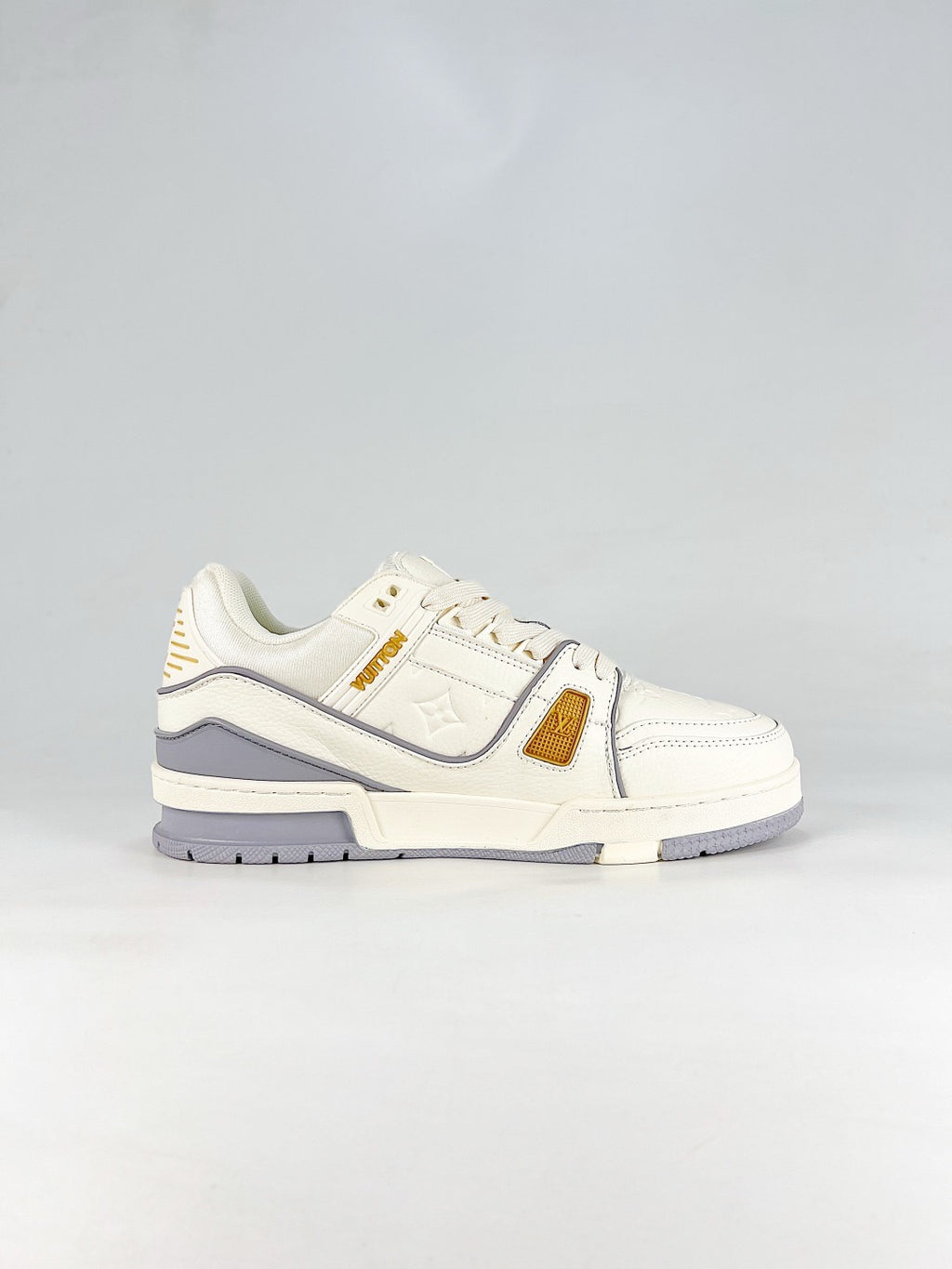 LV Skate Sneaker  Crystal Embellished Casual Shoes Unisex Beige, white, gold and gray