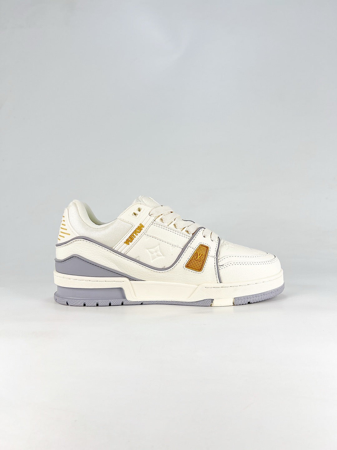 LV Skate Sneaker  Crystal Embellished Casual Shoes Unisex Beige, white, gold and gray