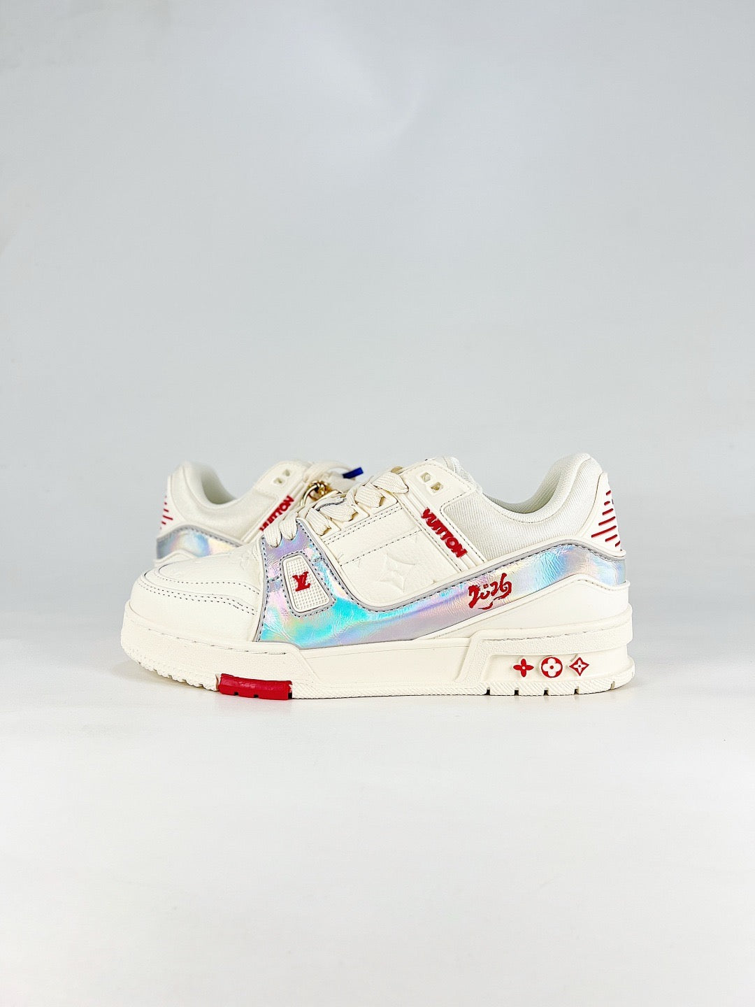 LV Skate Sneaker  Crystal Embellished Casual Shoes Unisex Rice White Colorful Laser Patchwork Style