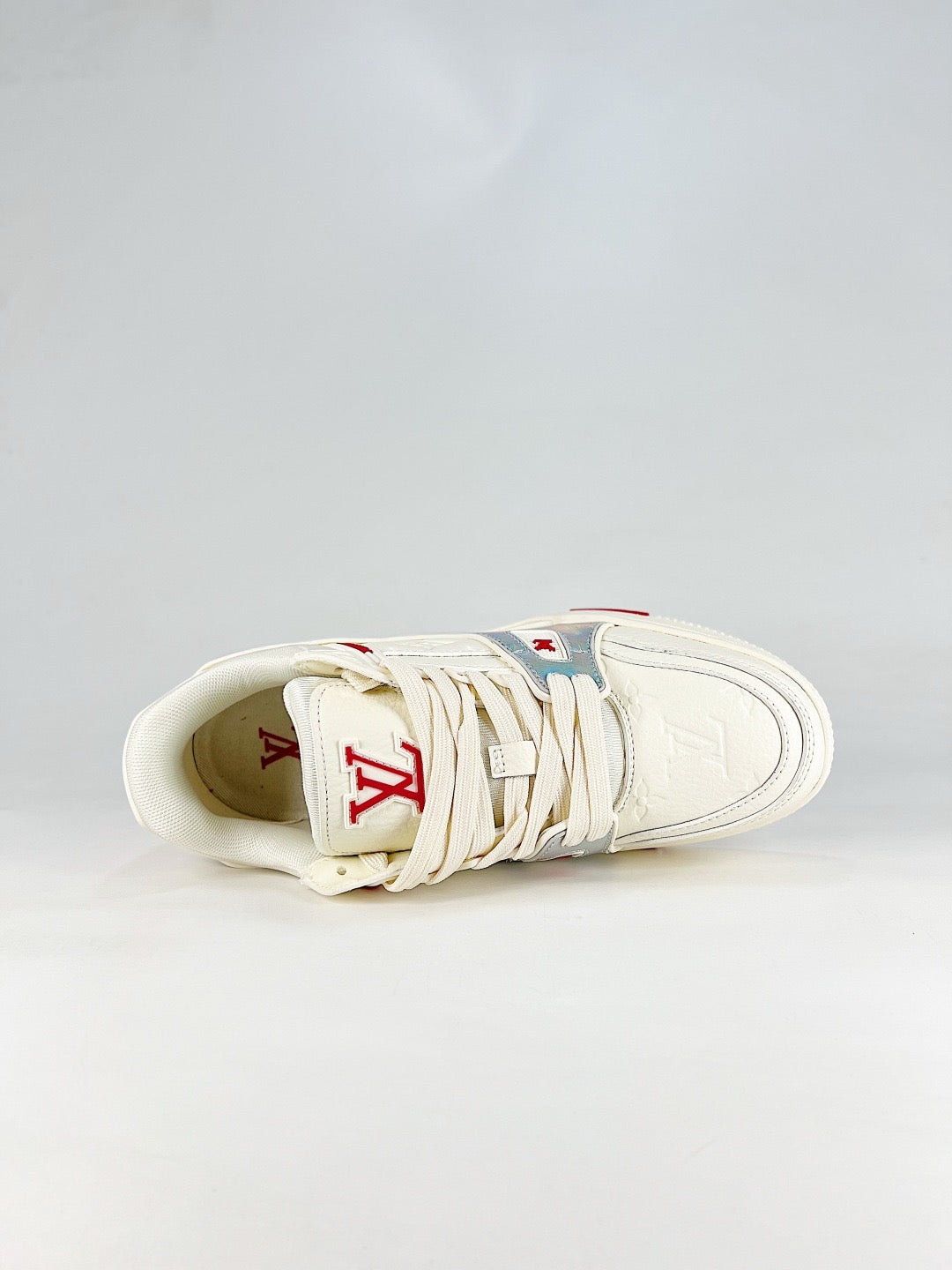 LV Skate Sneaker  Crystal Embellished Casual Shoes Unisex Rice White Colorful Laser Patchwork Style