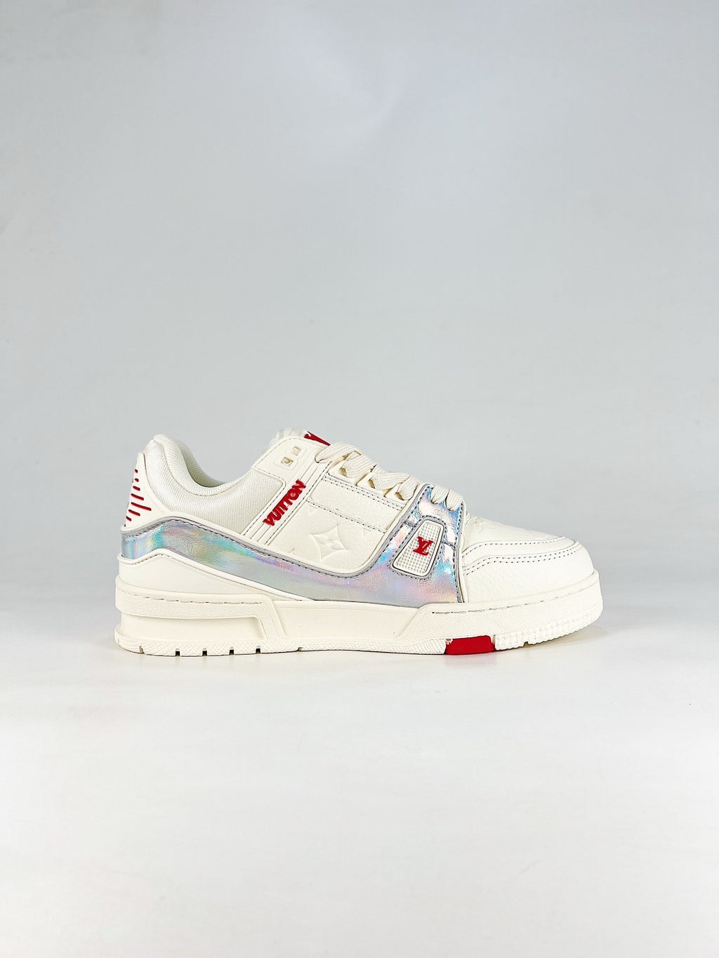 LV Skate Sneaker  Crystal Embellished Casual Shoes Unisex Rice White Colorful Laser Patchwork Style