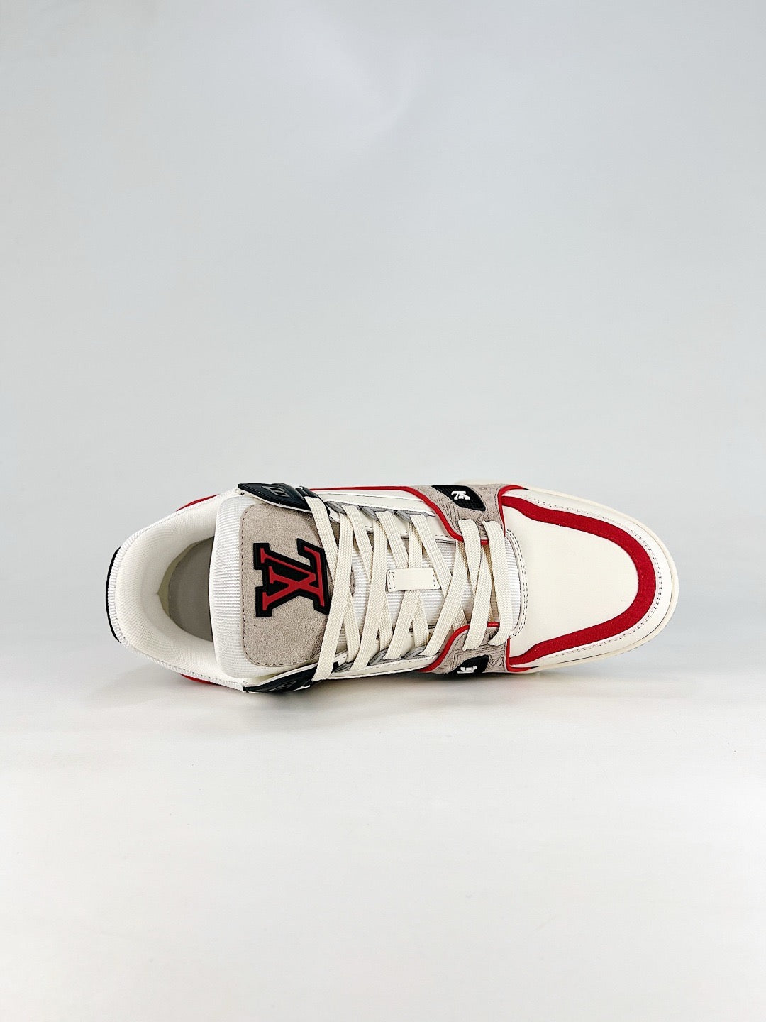 LV Skate Sneaker  Crystal Embellished Casual Shoes Unisex Rice White, Black, Red Retro Relief Color-Block Style