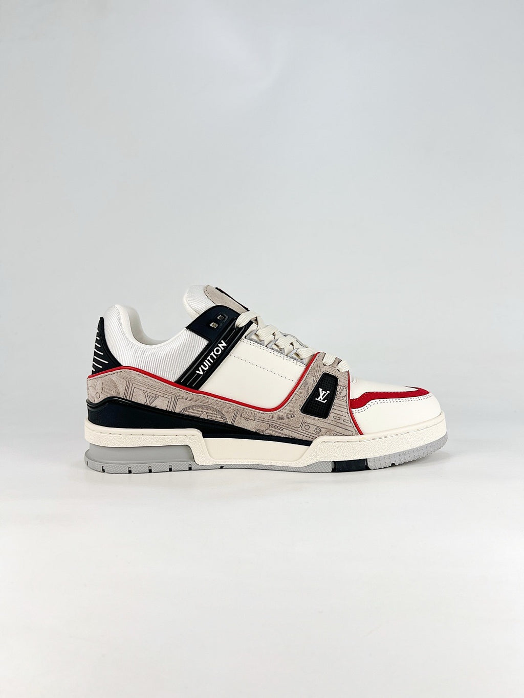 LV Skate Sneaker  Crystal Embellished Casual Shoes Unisex Rice White, Black, Red Retro Relief Color-Block Style