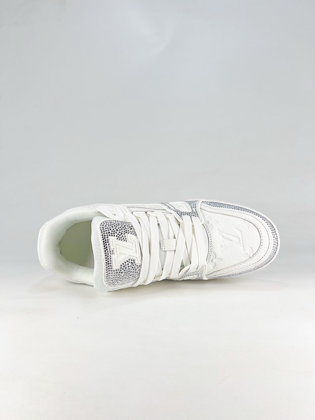 LV Skate Sneaker  Crystal Embellished Casual Shoes Unisex All-white full diamond style