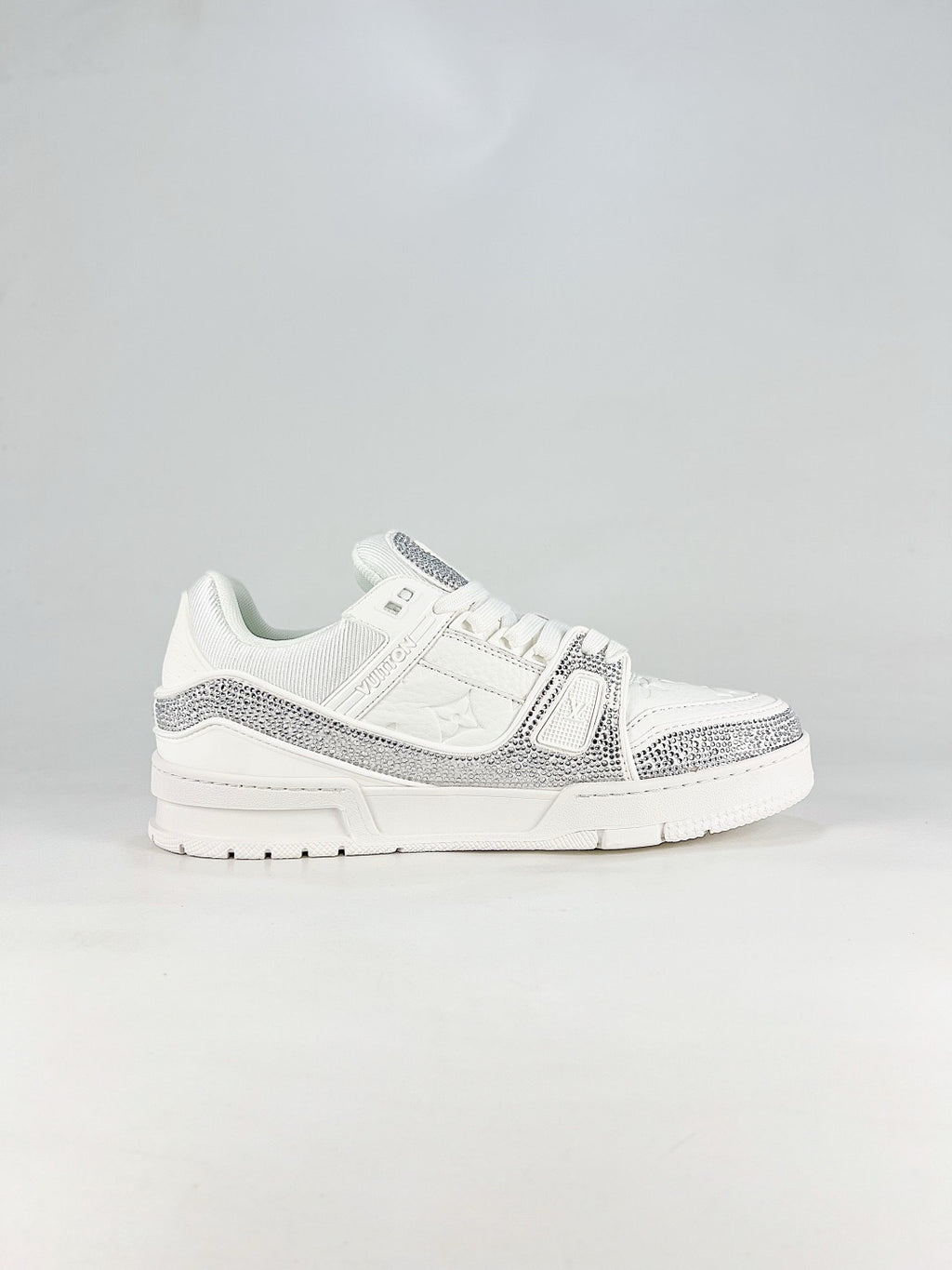 LV Skate Sneaker  Crystal Embellished Casual Shoes Unisex All-white full diamond style