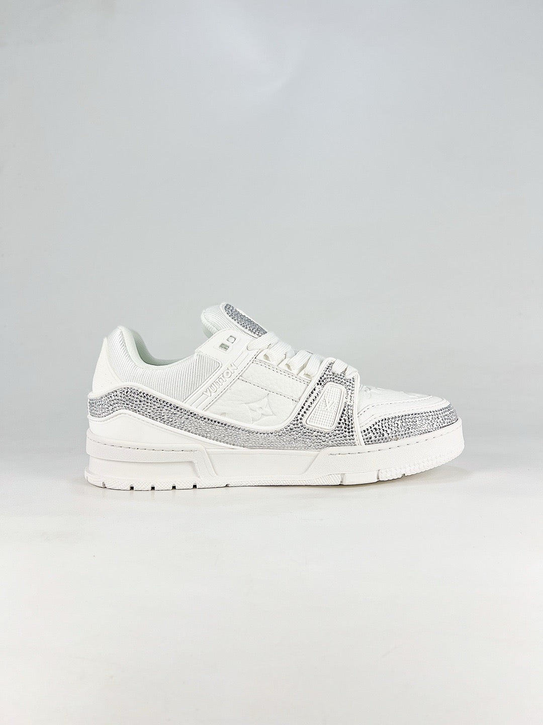 LV Skate Sneaker  Crystal Embellished Casual Shoes Unisex All-white full diamond style