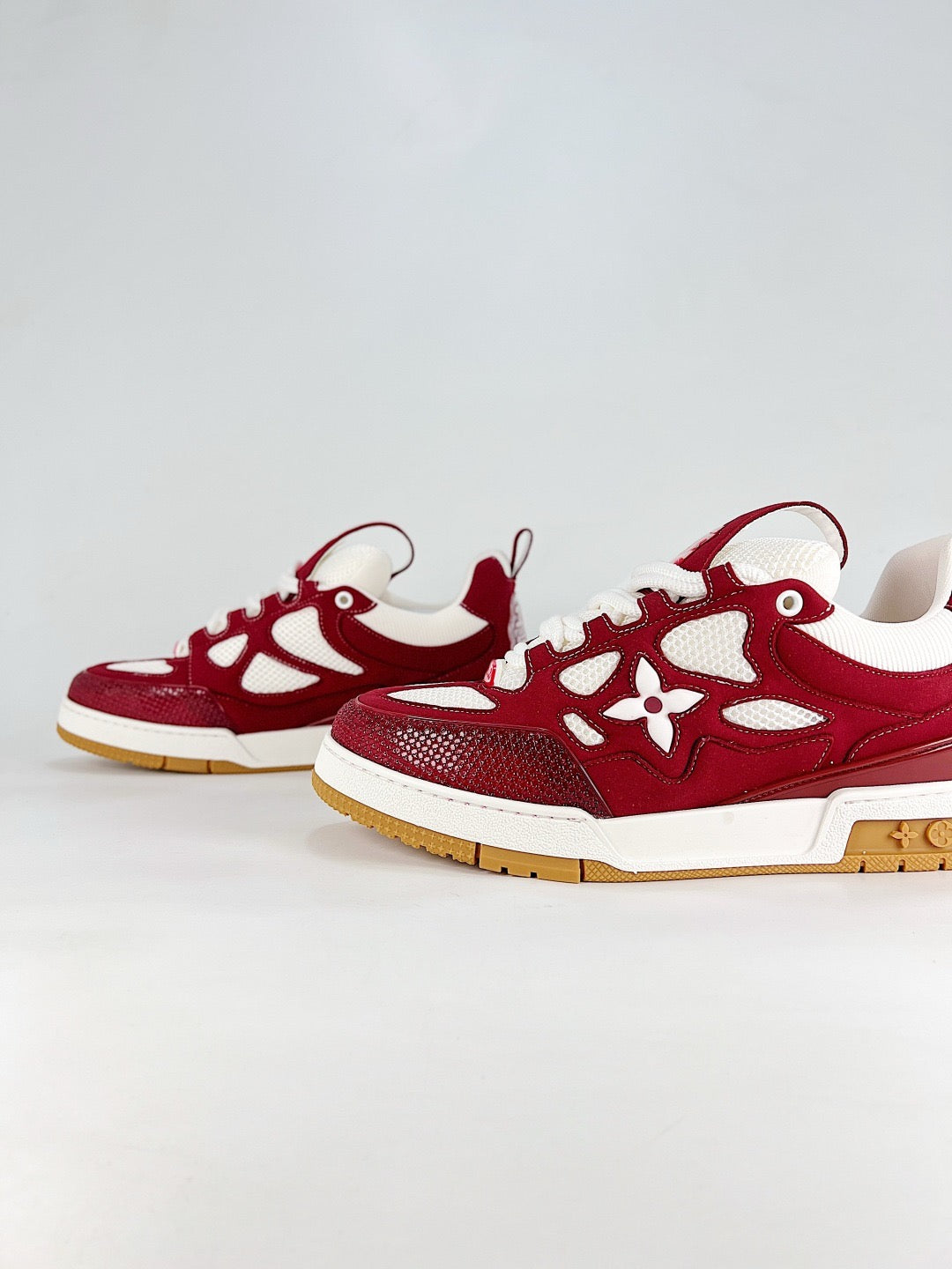 LV Skate Sneaker  Crystal Embellished Casual Shoes Unisex Burgundy full diamond