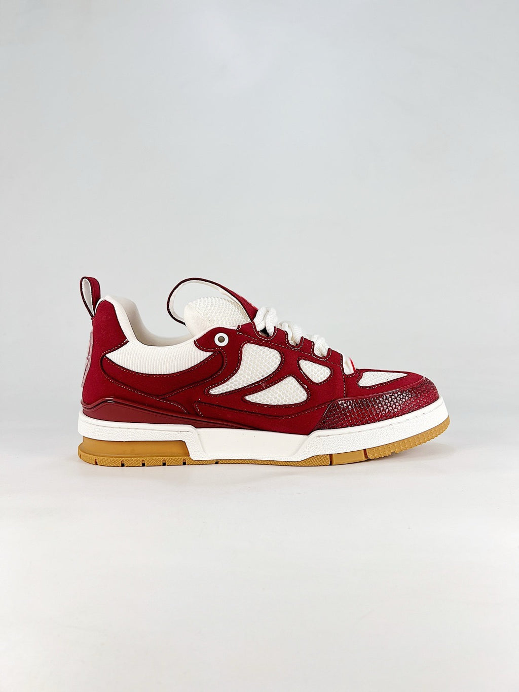 LV Skate Sneaker  Crystal Embellished Casual Shoes Unisex Burgundy full diamond