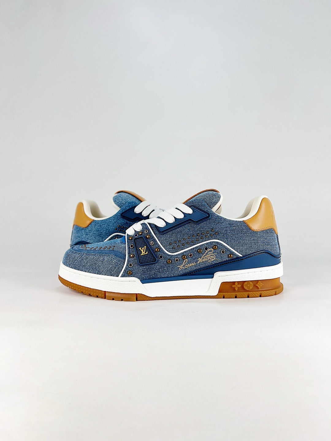 LV Trainer Blue Denim Rivet Sneakers Fashion Streetwear Leather Trainers Unisex