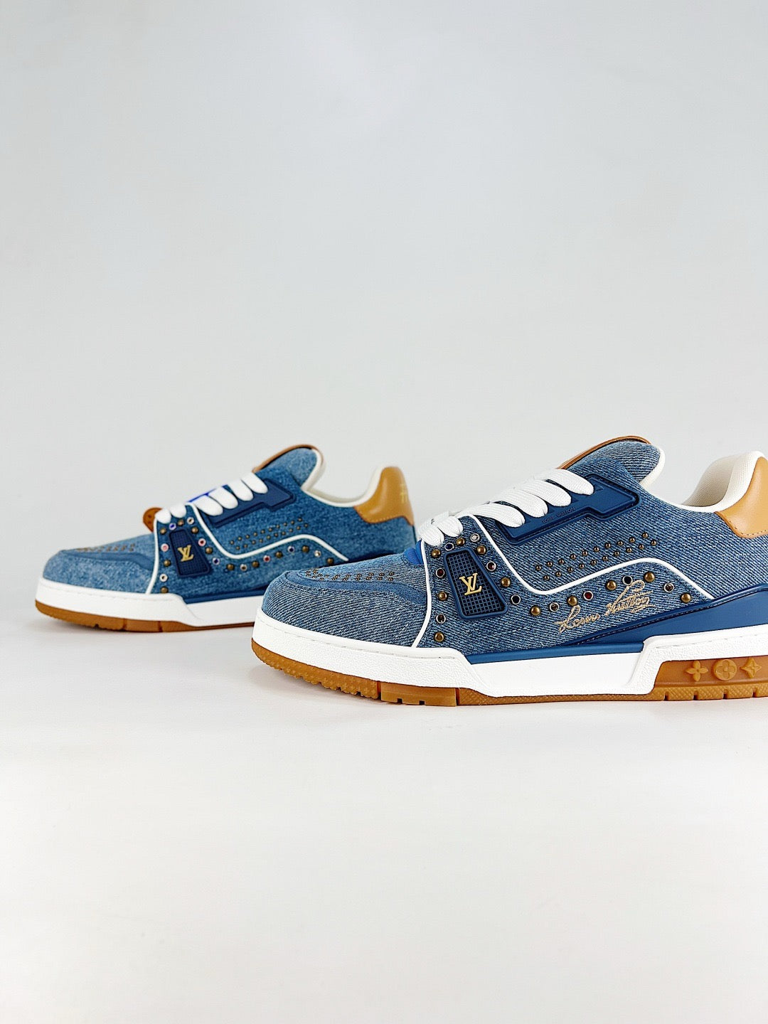 LV Trainer Blue Denim Rivet Sneakers Fashion Streetwear Leather Trainers Unisex