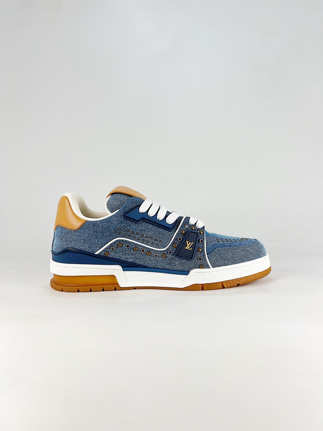 LV Trainer Blue Denim Rivet Sneakers Fashion Streetwear Leather Trainers Unisex