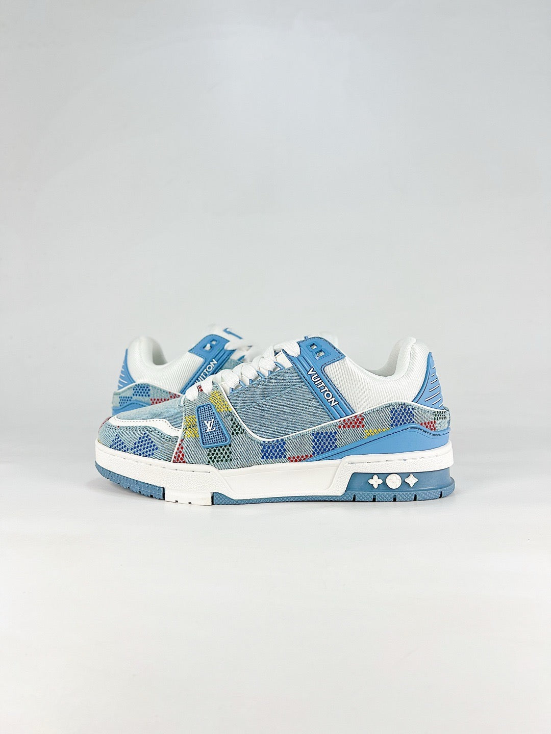 LV Trainer Colorful Checkered Denim Sneakers Fashion Streetwear Trainers Unisex